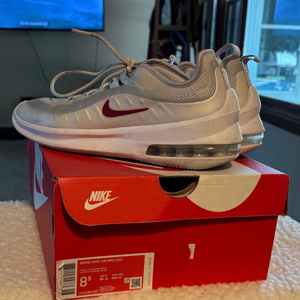 Nike Gray and Red Athletic Shoes with Air Max Cushioning